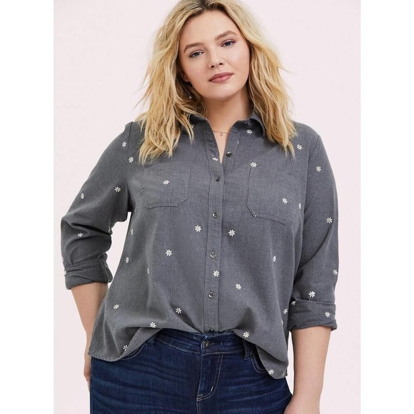 torrid Tops - NWT Torrid Daisy Taylor Cotton Embroidered Button Shirt Plus Size 1 1X H13936